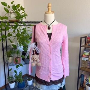 Lilly Pulitzer Pink Button Up Cardigan Sweater‎ Women S Slouchy Comfy Cable Knit